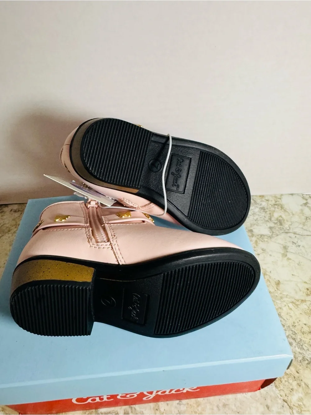 Cat & Jack Pink Girls' Butterfly Strap Ankle Boots Sz 7